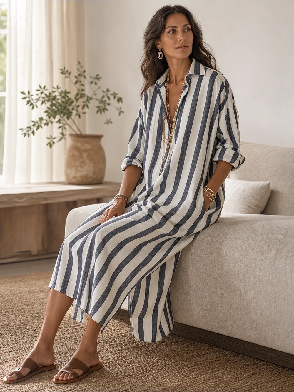 Gloeria Striped Long Shirt Dress